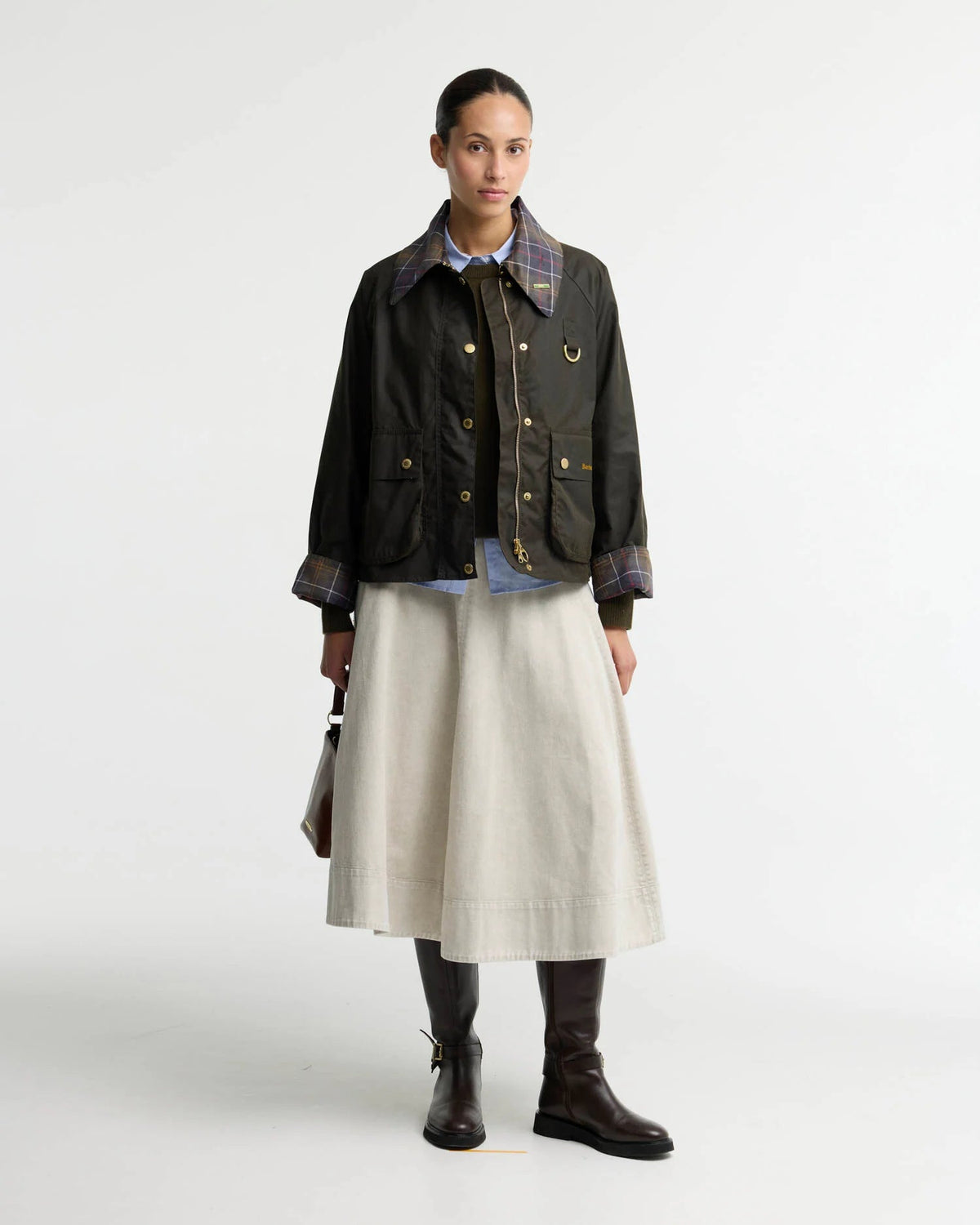 Barbour Icons Tartan Collar Spey Waxed Jacket Olive / Classic - Steranko Clothing Manchester