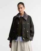 Barbour Icons Tartan Collar Spey Waxed Jacket Olive / Classic - Steranko Clothing Manchester