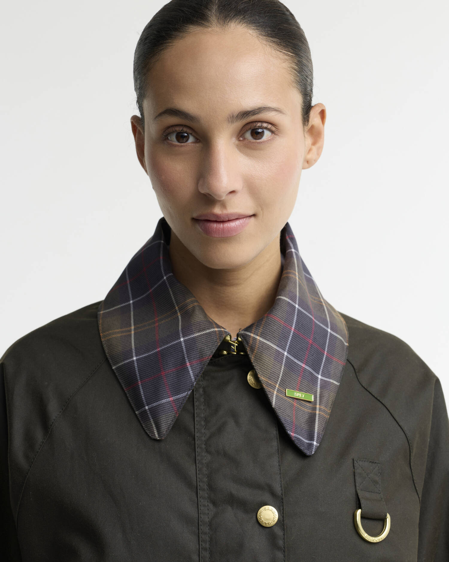 Barbour Icons Tartan Collar Spey Waxed Jacket Olive / Classic - Steranko Clothing Manchester