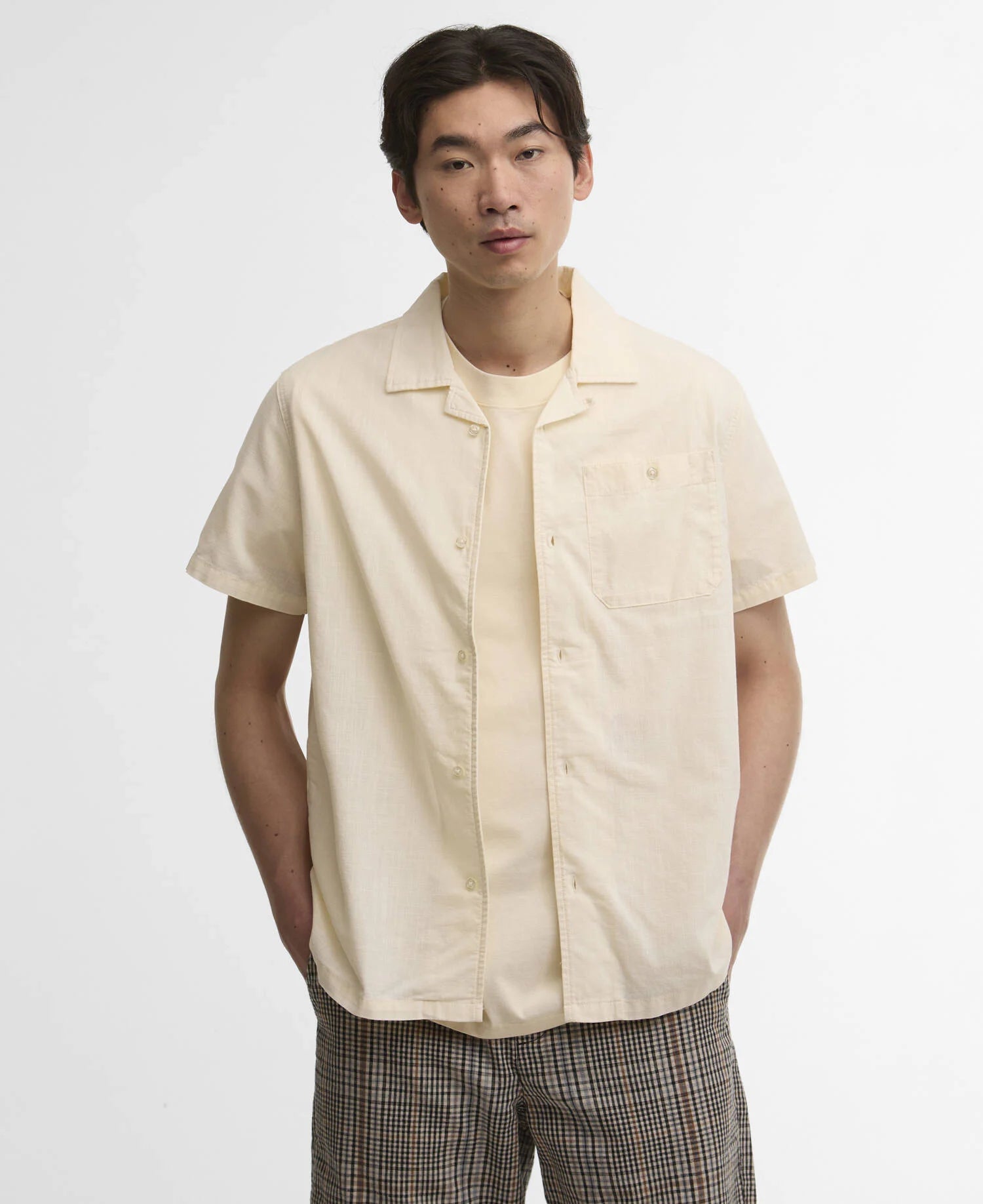 Barbour Parkvale Slub Relaxed Short - Sleeved Shirt Neutral - Steranko Clothing Manchester