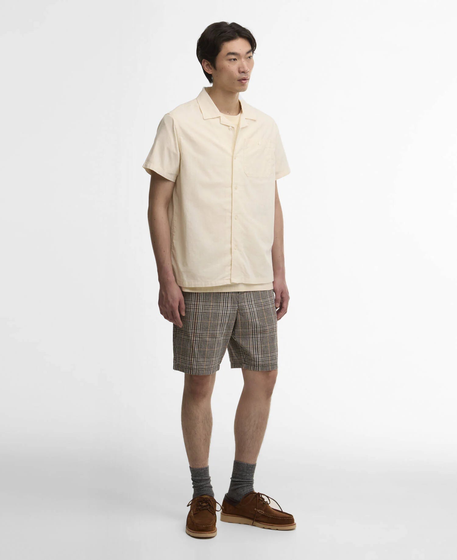 Barbour Parkvale Slub Relaxed Short - Sleeved Shirt Neutral - Steranko Clothing Manchester