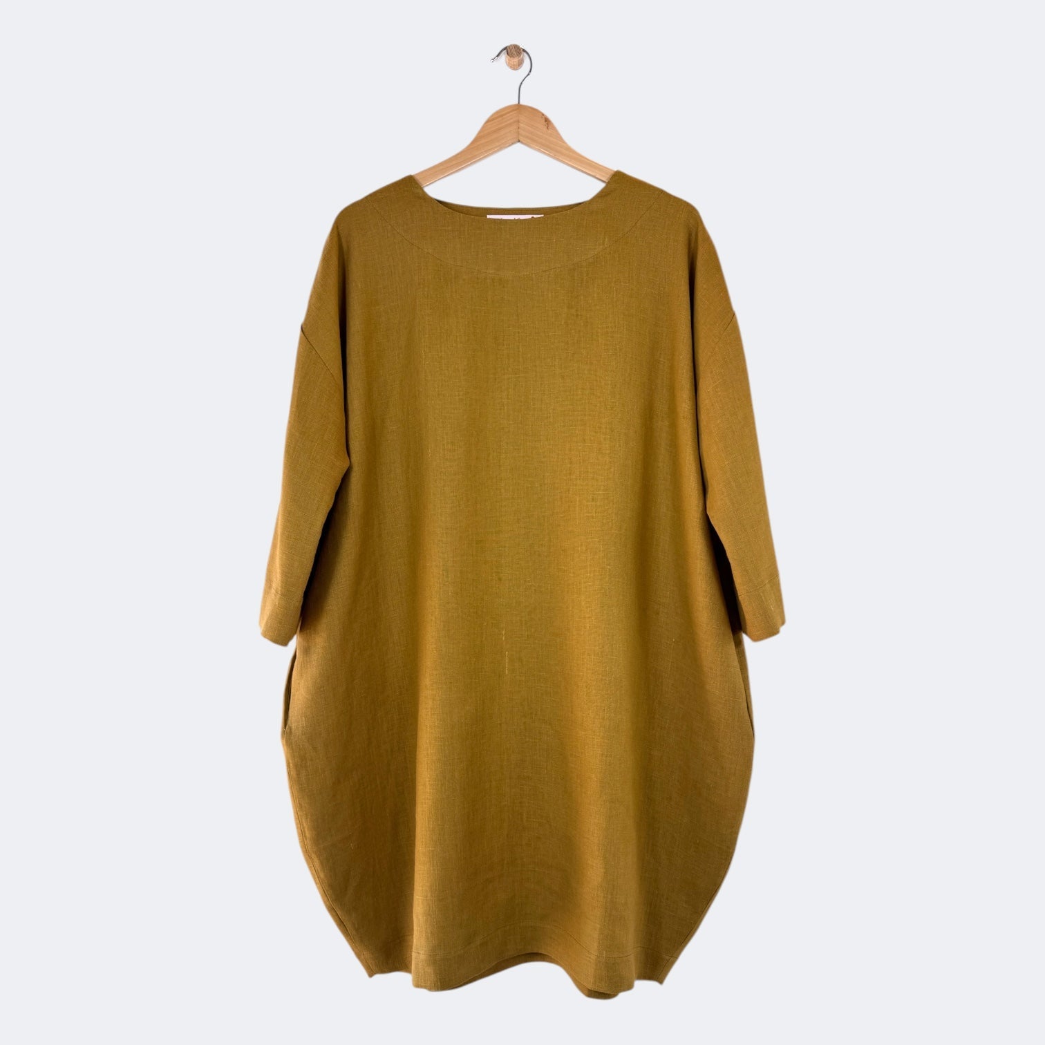 boniface Cocoon Dress Ochre Linen - Steranko Clothing Manchester