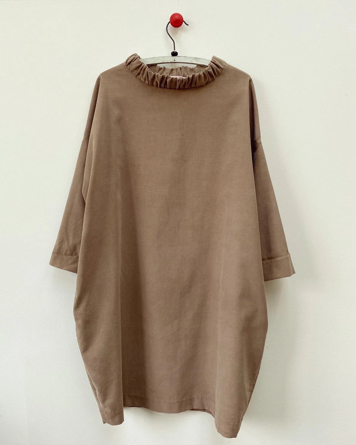 boniface Ruched Neck Cocoon Dress Beige Cord - Steranko Clothing Manchester