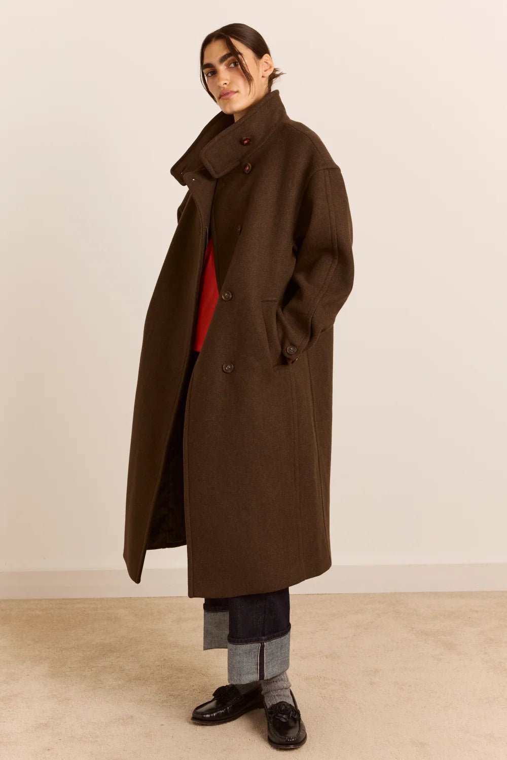 Damson Madder Agnes Wool Blend Coat Chocolate - Steranko Clothing Manchester