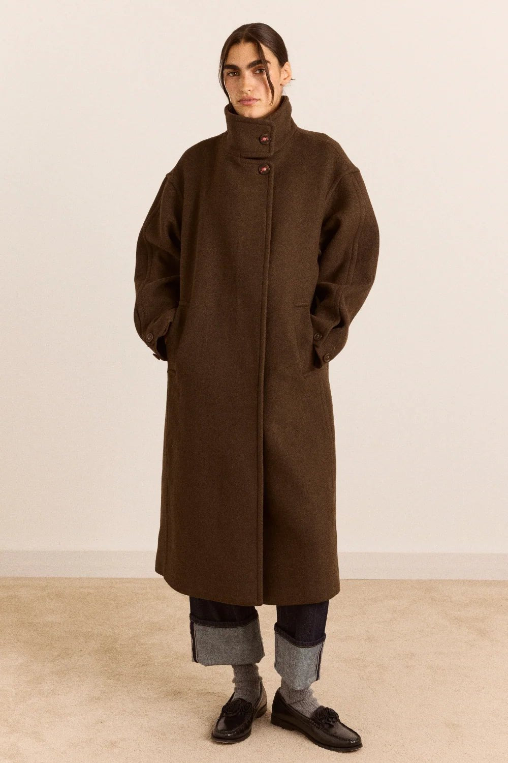 Damson Madder Agnes Wool Blend Coat Chocolate - Steranko Clothing Manchester
