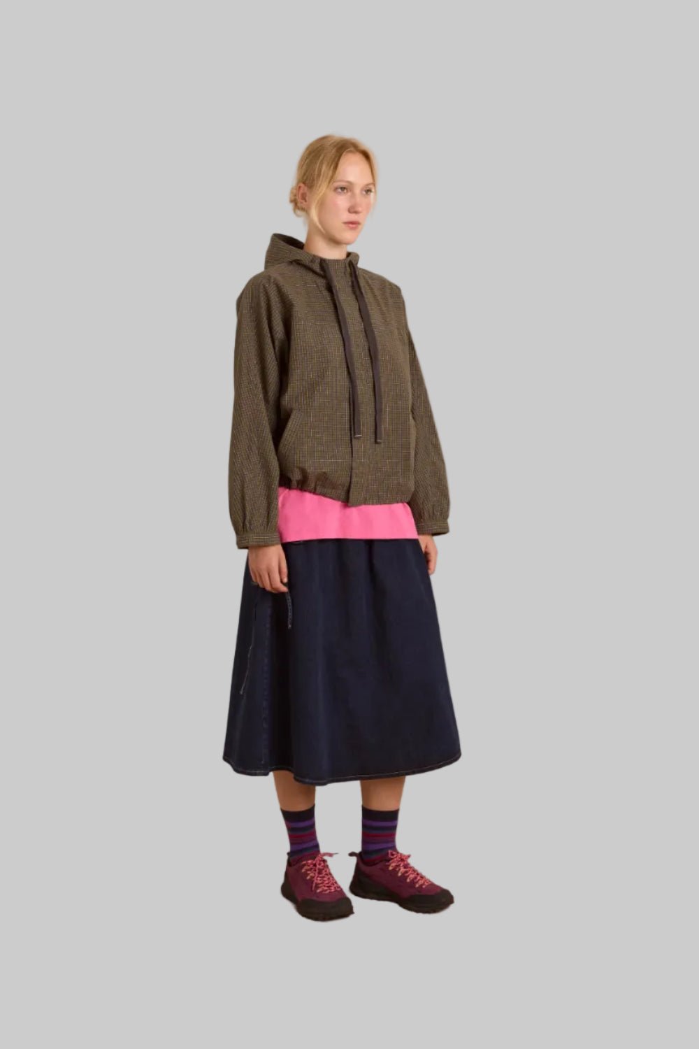 Damson Madder Blake Hooded Top Orion Check - Steranko Clothing Manchester