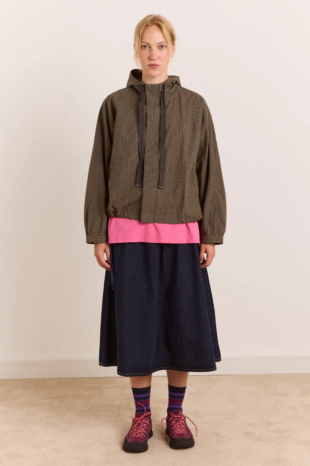 Damson Madder Blake Hooded Top Orion Check - Steranko Clothing Manchester