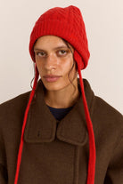Damson Madder Cashmere Mix Turn Up Tie Beanie Red - Steranko Clothing Manchester