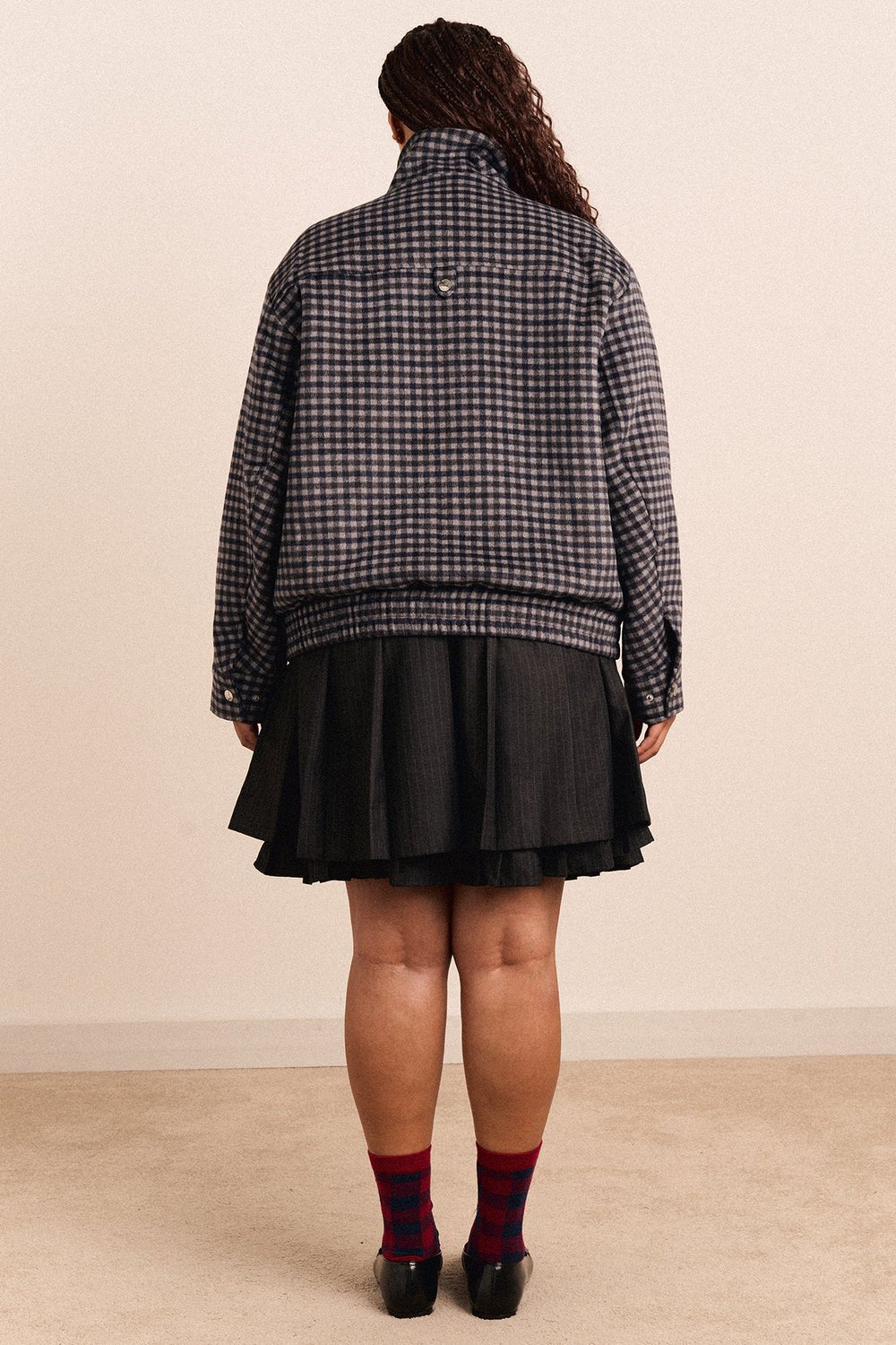 Damson Madder Pixie Wool Blend Bomber Willow Gingham - Steranko Clothing Manchester