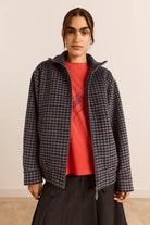 Damson Madder Pixie Wool Blend Bomber Willow Gingham - Steranko Clothing Manchester