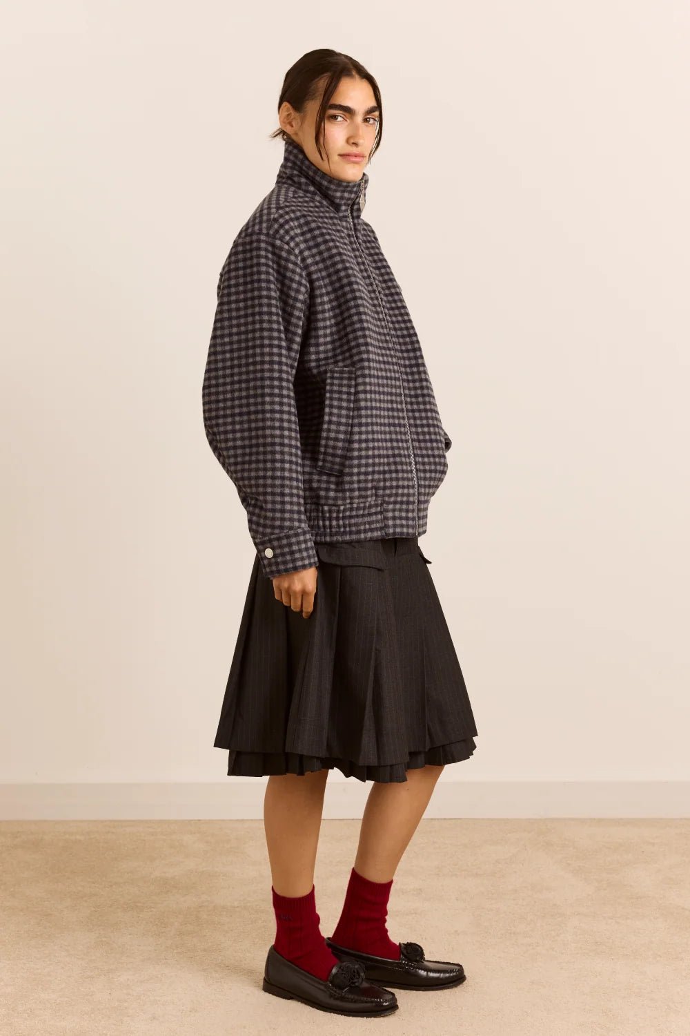Damson Madder Pixie Wool Blend Bomber Willow Gingham - Steranko Clothing Manchester