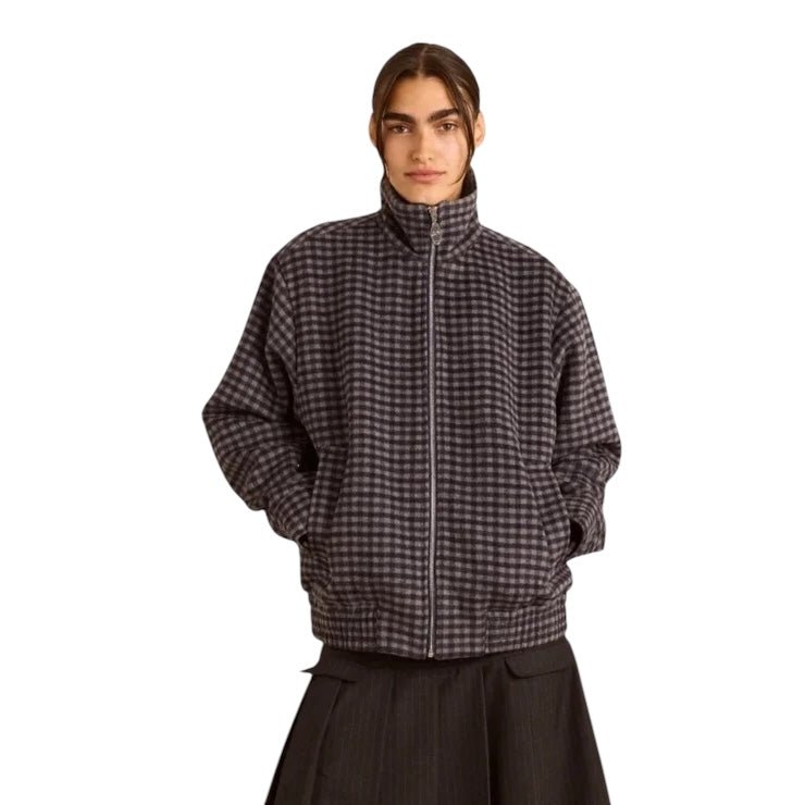 Damson Madder Pixie Wool Blend Bomber Willow Gingham - Steranko Clothing Manchester