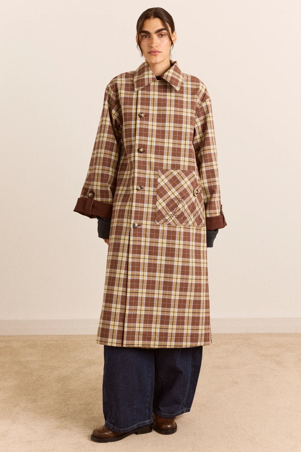 Damson Madder Reversible Longline Jerry Trench Chocolate - Steranko Clothing Manchester