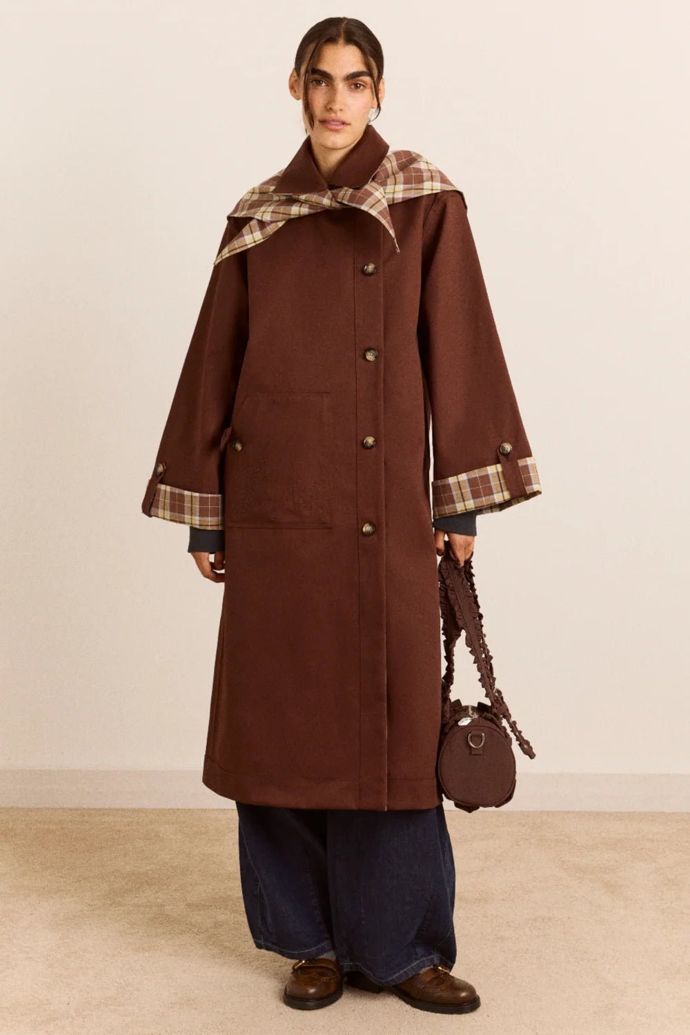 Damson Madder Reversible Longline Jerry Trench Chocolate - Steranko Clothing Manchester
