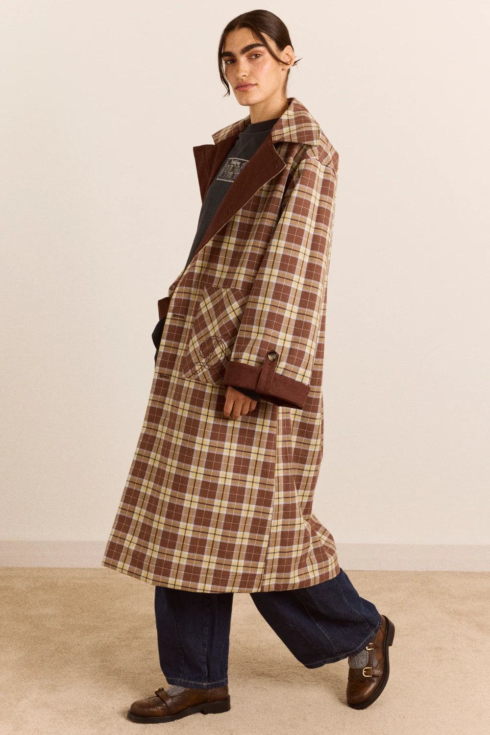 Damson Madder Reversible Longline Jerry Trench Chocolate - Steranko Clothing Manchester
