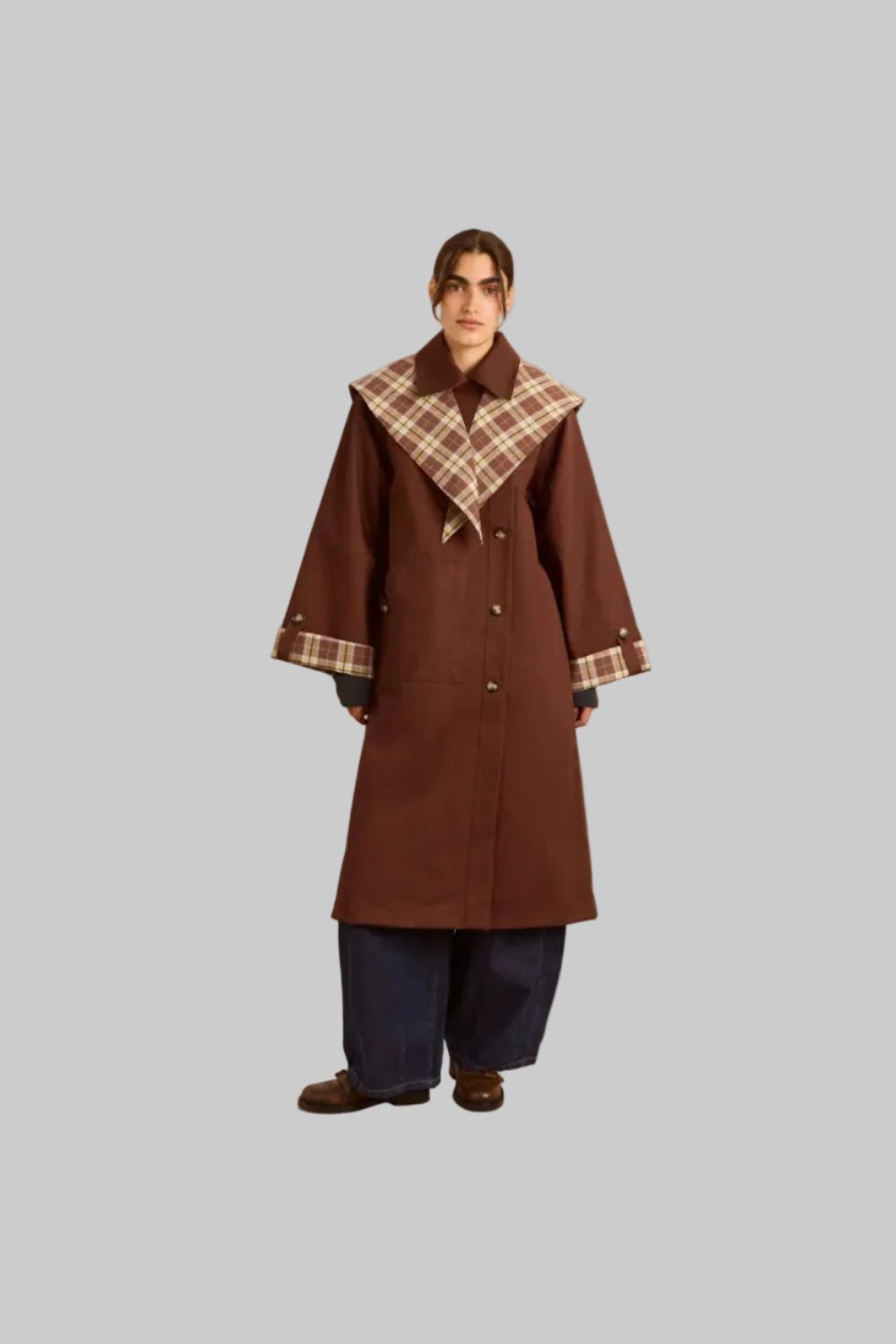 Damson Madder Reversible Longline Jerry Trench Chocolate - Steranko Clothing Manchester