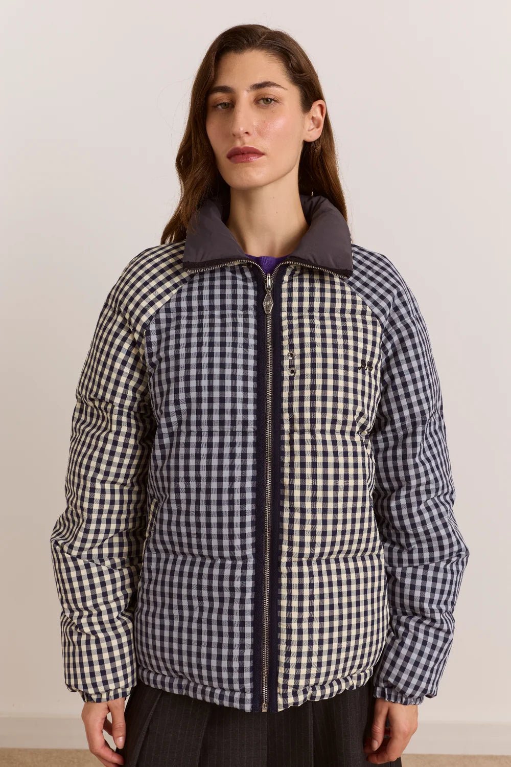 Damson Madder Reversible Opal Puffer Mix Gingham - Steranko Clothing Manchester