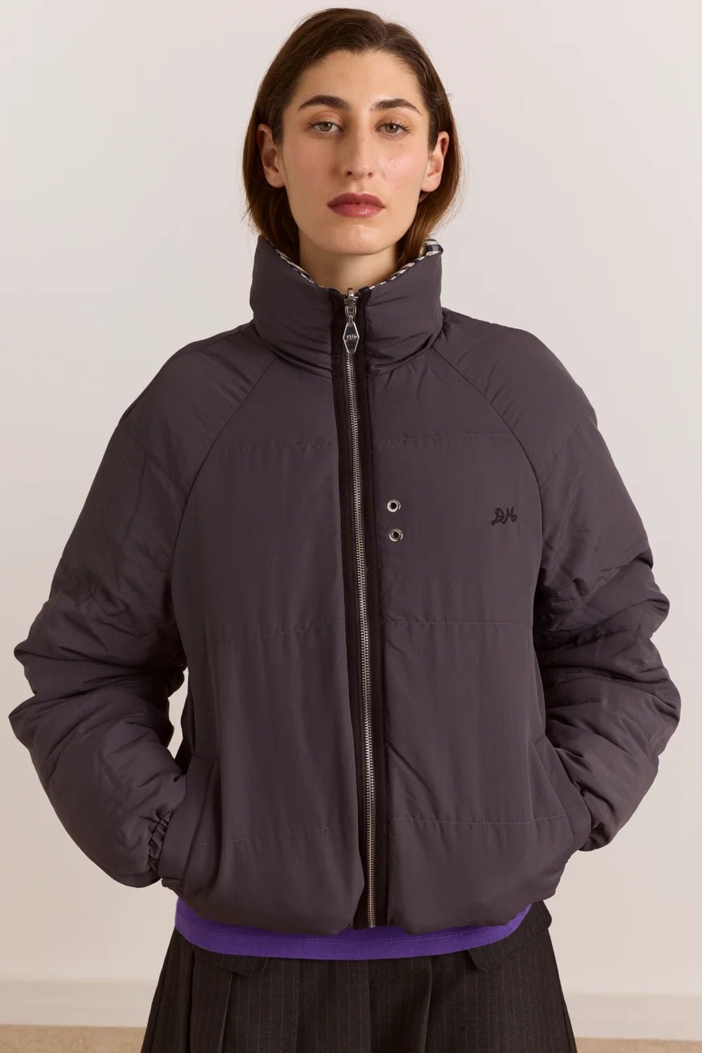 Damson Madder Reversible Opal Puffer Mix Gingham - Steranko Clothing Manchester