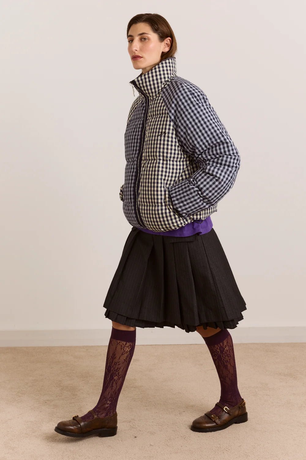 Damson Madder Reversible Opal Puffer Mix Gingham - Steranko Clothing Manchester