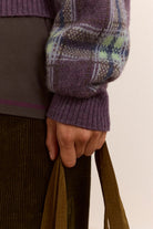 Damson Madder Saffy Merino Wool Cardigan Brushed Check Lilac - Steranko Clothing Manchester