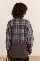 Damson Madder Saffy Merino Wool Cardigan Brushed Check Lilac - Steranko Clothing Manchester