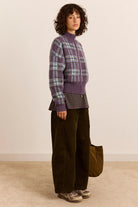 Damson Madder Saffy Merino Wool Cardigan Brushed Check Lilac - Steranko Clothing Manchester
