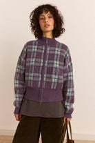 Damson Madder Saffy Merino Wool Cardigan Brushed Check Lilac - Steranko Clothing Manchester