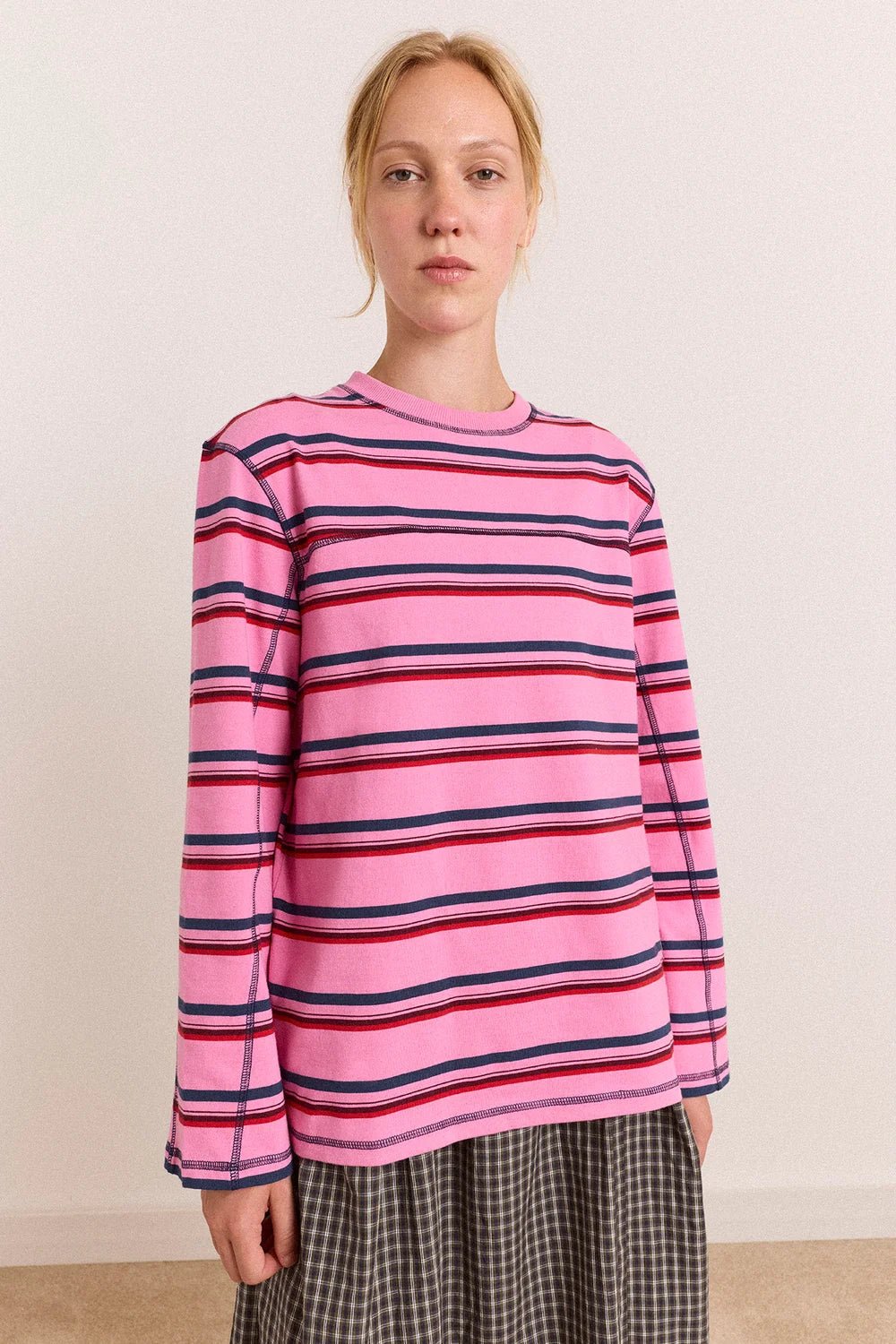 Damson Madder Samara Tee Pink Stripe - Steranko Clothing Manchester