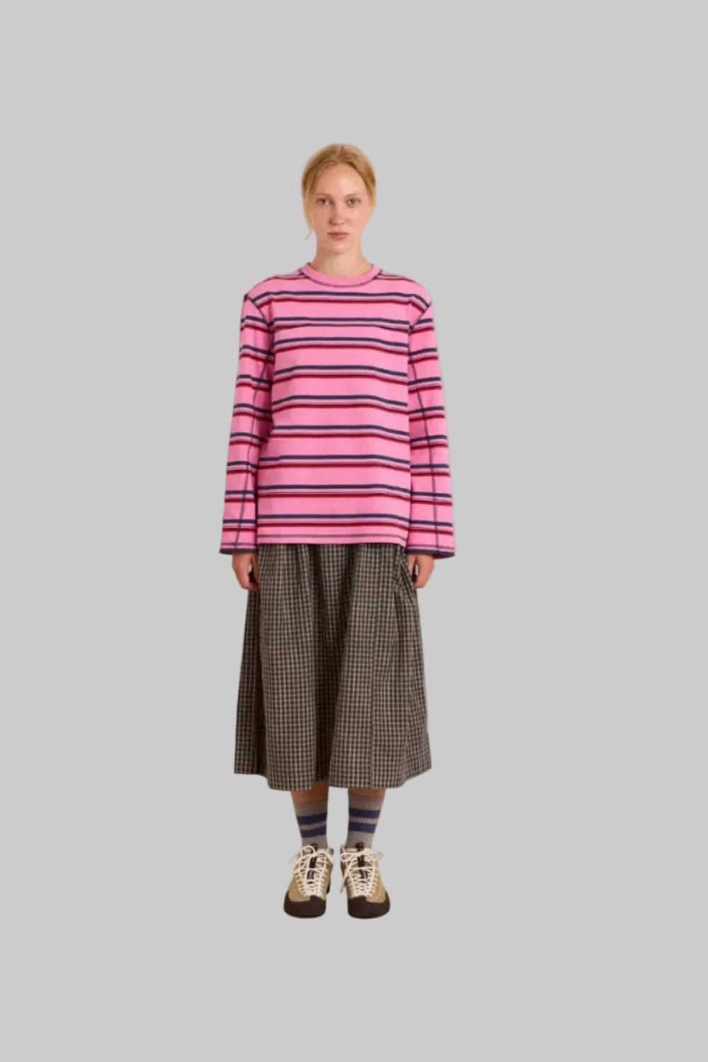 Damson Madder Samara Tee Pink Stripe - Steranko Clothing Manchester
