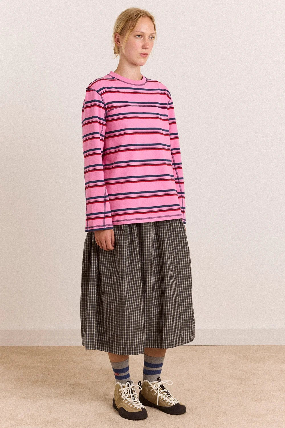 Damson Madder Samara Tee Pink Stripe - Steranko Clothing Manchester