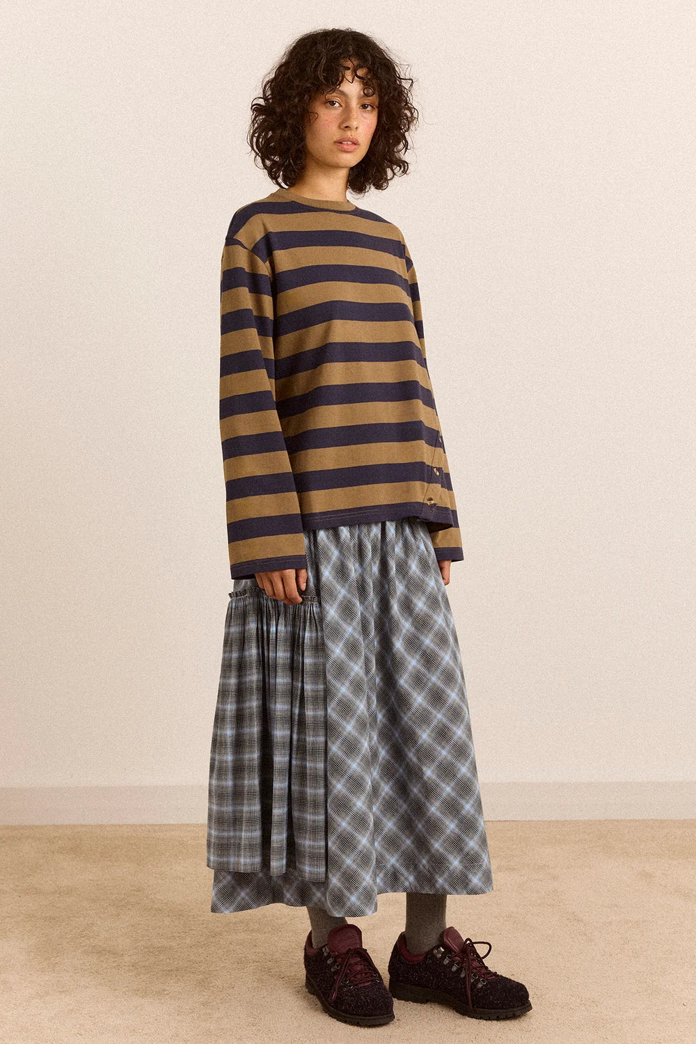 Damson Madder Scotti LS Tee Olive Stripe - Steranko Clothing Manchester