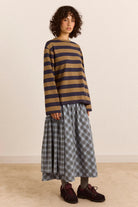 Damson Madder Scotti LS Tee Olive Stripe - Steranko Clothing Manchester