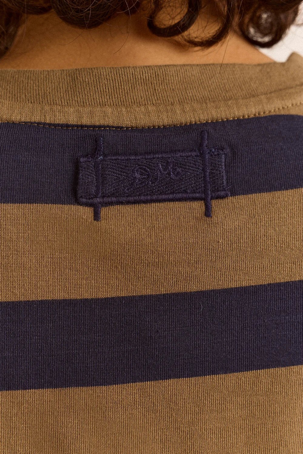 Damson Madder Scotti LS Tee Olive Stripe - Steranko Clothing Manchester
