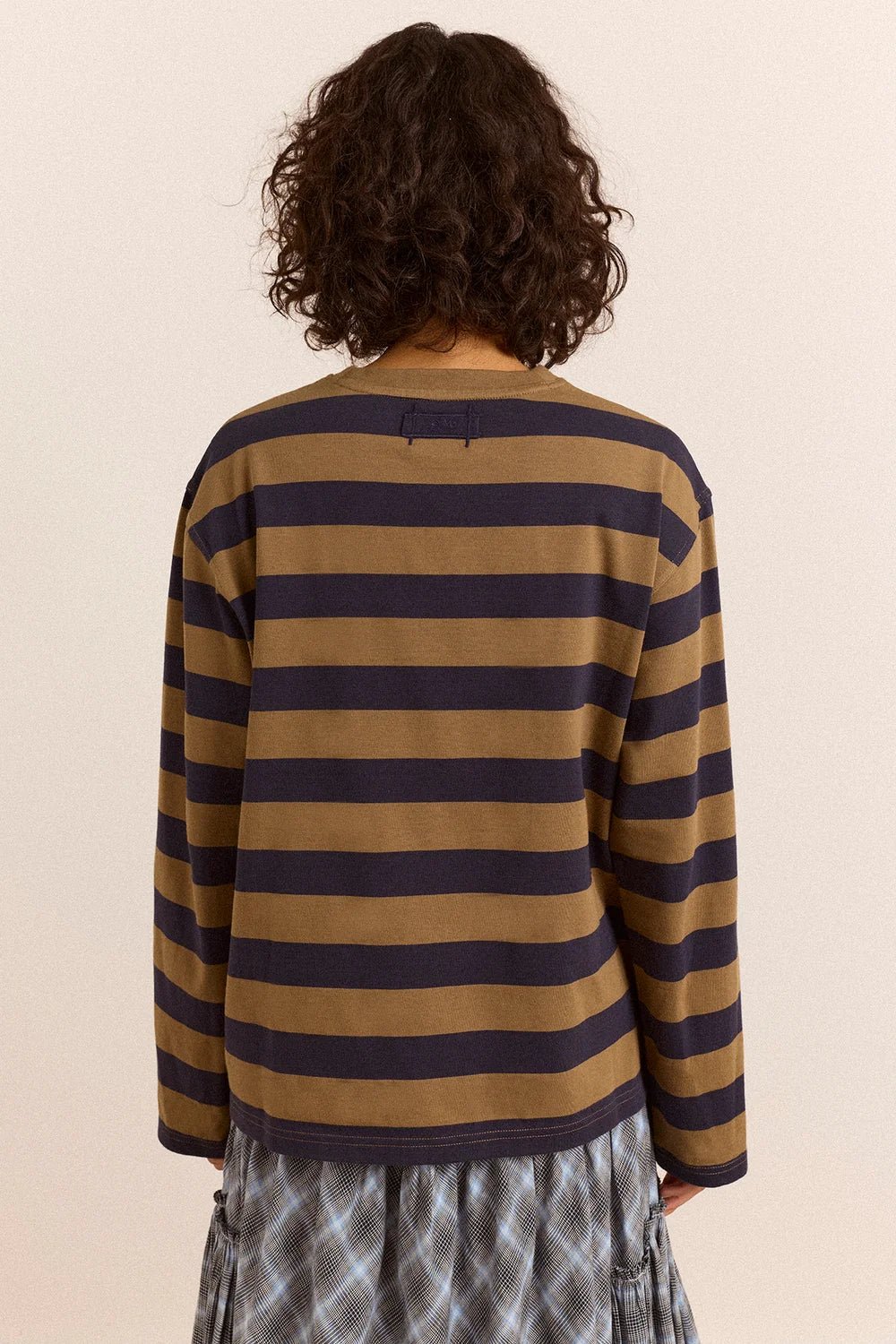 Damson Madder Scotti LS Tee Olive Stripe - Steranko Clothing Manchester