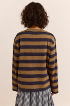 Damson Madder Scotti LS Tee Olive Stripe - Steranko Clothing Manchester