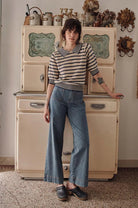 Emile & Ida Dauphin Striped Knitted Polo Shirt Marina Blue - Steranko Clothing Manchester