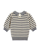 Emile & Ida Dauphin Striped Knitted Polo Shirt Marina Blue - Steranko Clothing Manchester