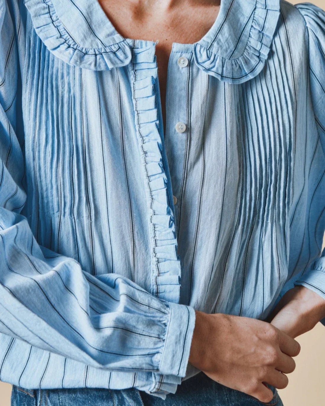 Emile & Ida Dede Blouse Jacquard Blue - Steranko Clothing Manchester