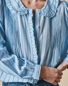 Emile & Ida Dede Blouse Jacquard Blue - Steranko Clothing Manchester