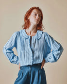Emile & Ida Dede Blouse Jacquard Blue - Steranko Clothing Manchester