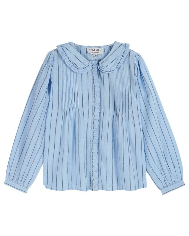 Emile & Ida Dede Blouse Jacquard Blue - Steranko Clothing Manchester