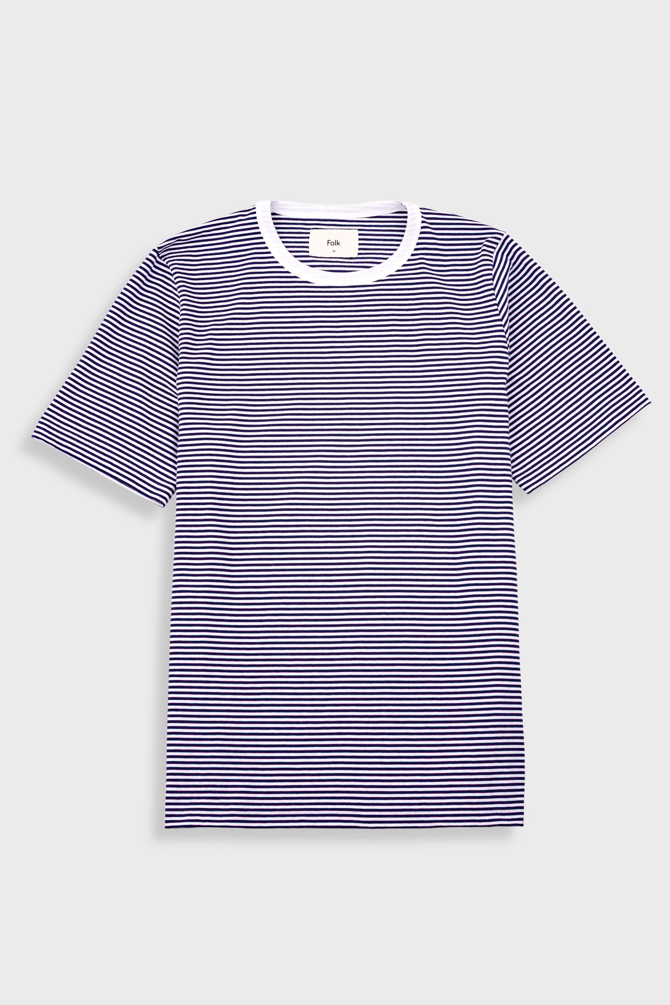 Folk 1x1 Stripe T-shirt Bright Navy Ecru - Steranko Clothing Manchester