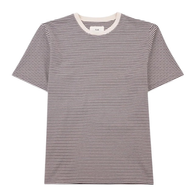 Folk 1x1 Stripe T-Shirt Espresso / Stone - Steranko Clothing Manchester
