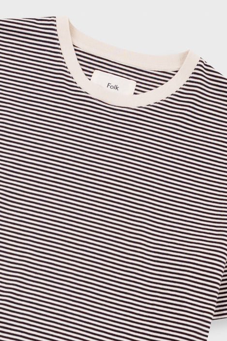 Folk 1x1 Stripe T-Shirt Espresso / Stone - Steranko Clothing Manchester