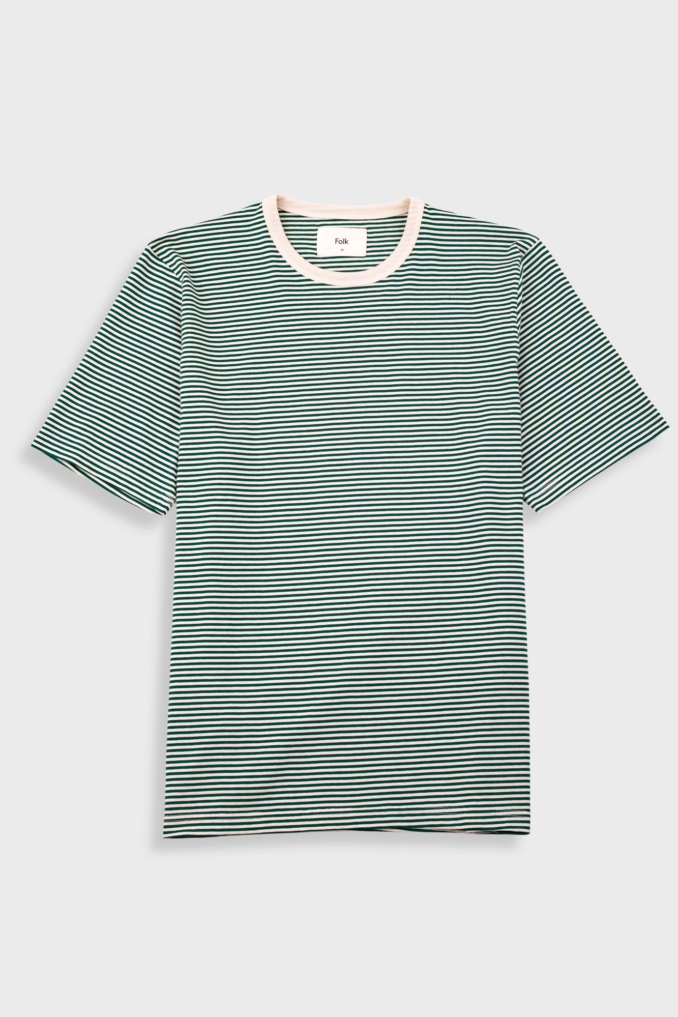 Folk 1x1 Stripe T-shirt Pthalo Green Ecru - Steranko Clothing Manchester