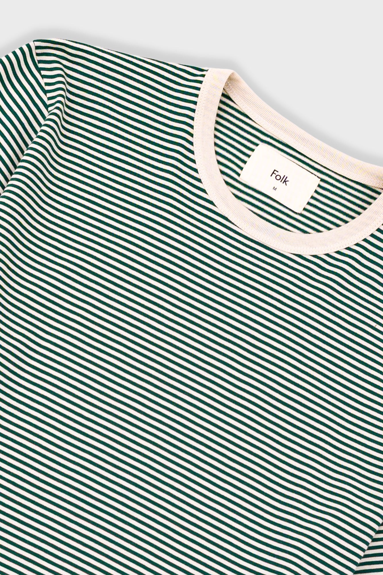 Folk 1x1 Stripe T-shirt Pthalo Green Ecru - Steranko Clothing Manchester