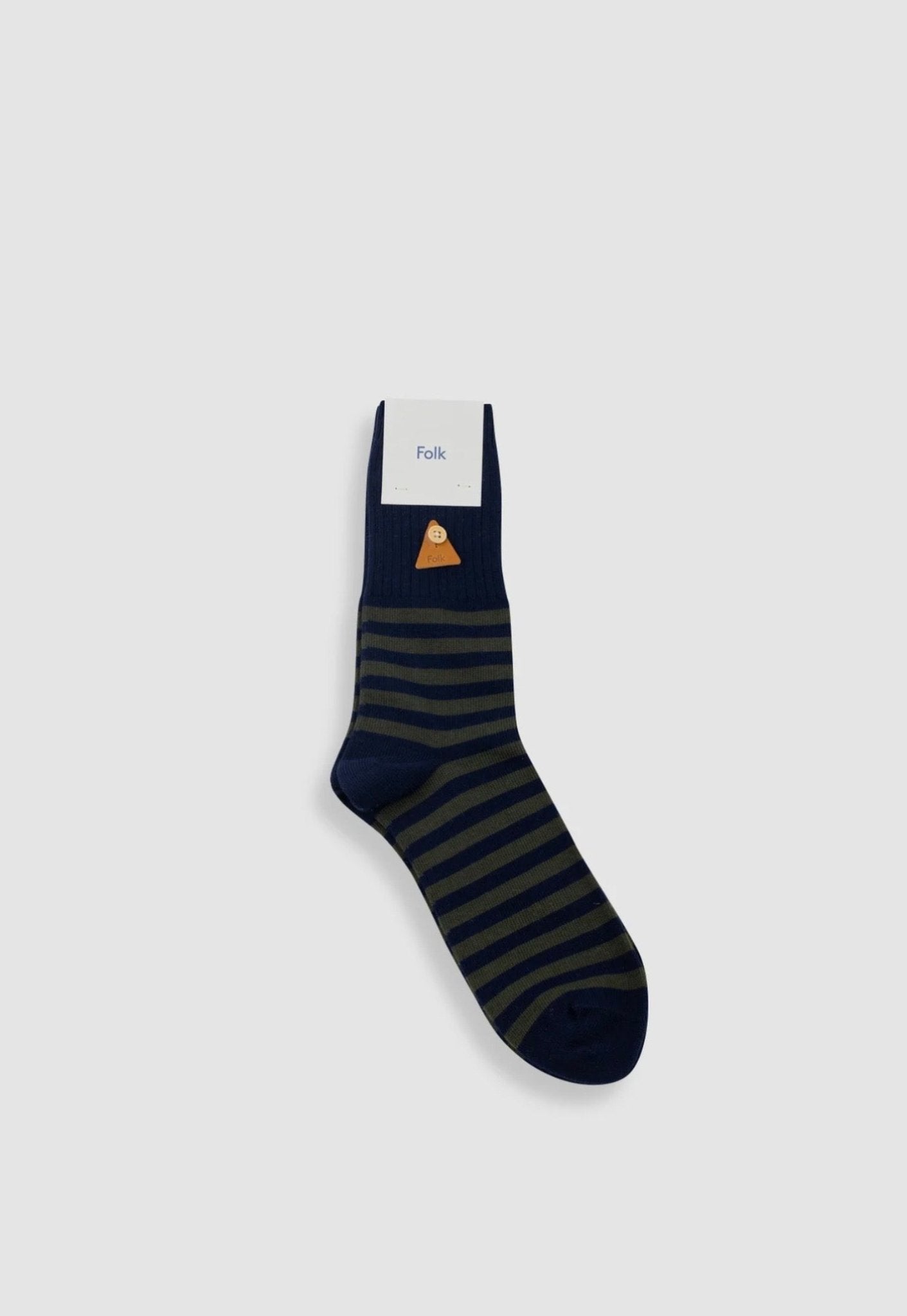 Folk Block Stripe Sock Navy / Dark Olive - Steranko Clothing Manchester
