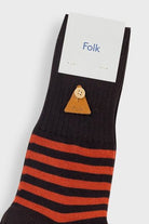 Folk Block Stripe Sock Navy / Dark Olive - Steranko Clothing Manchester