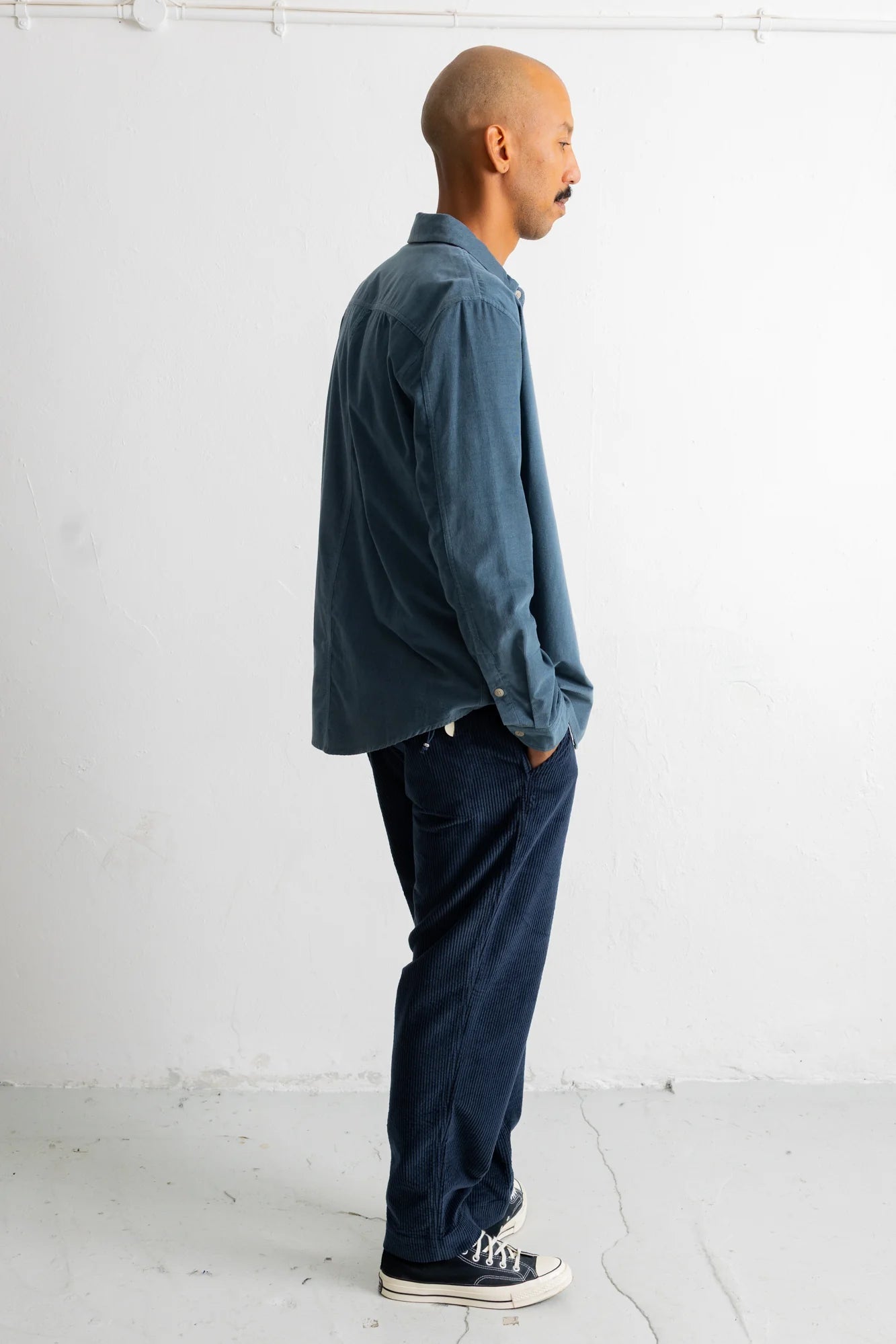 Folk Direction Babycord L/S Shirt Blue Oxide - Steranko Clothing Manchester