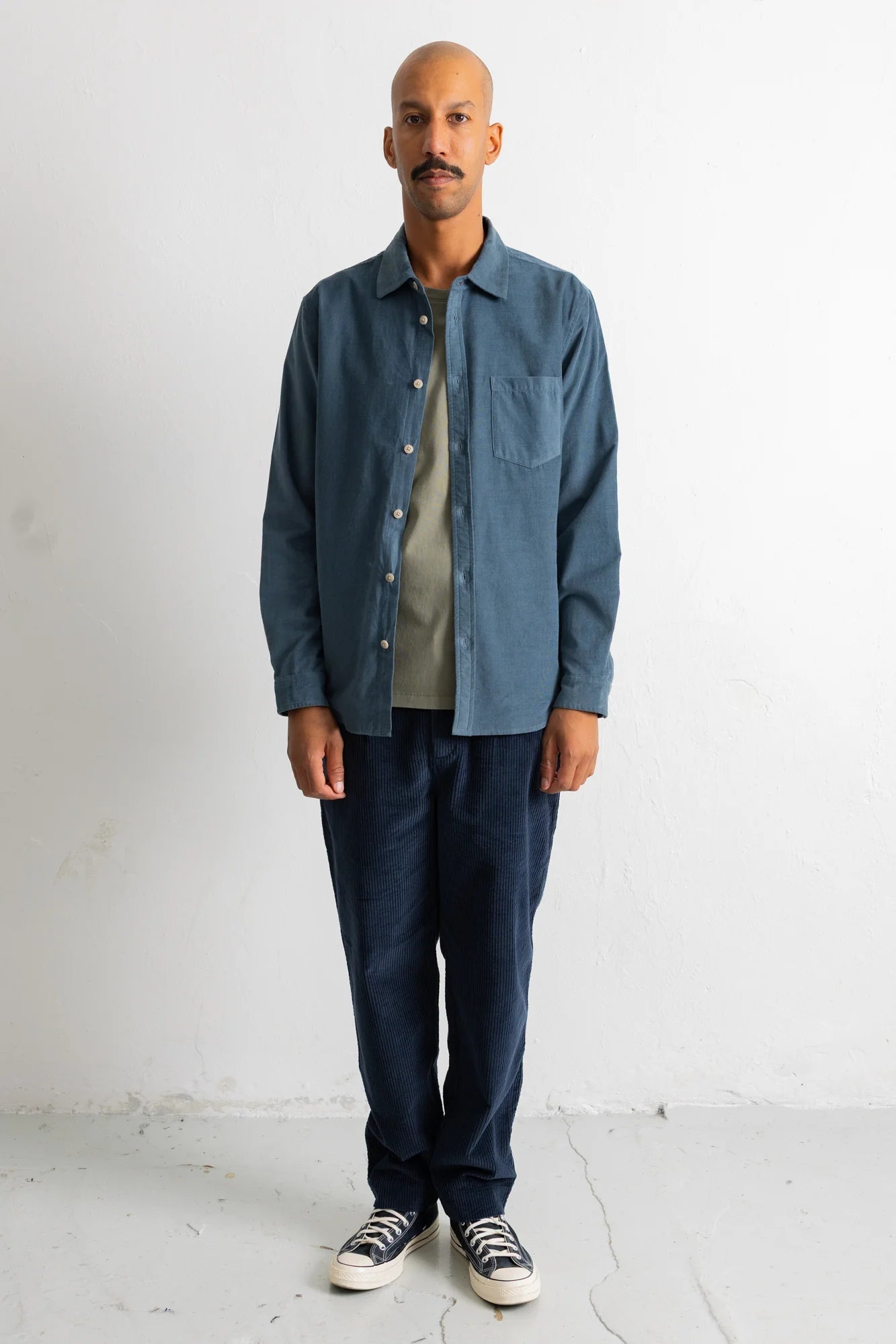 Folk Direction Babycord L/S Shirt Blue Oxide - Steranko Clothing Manchester